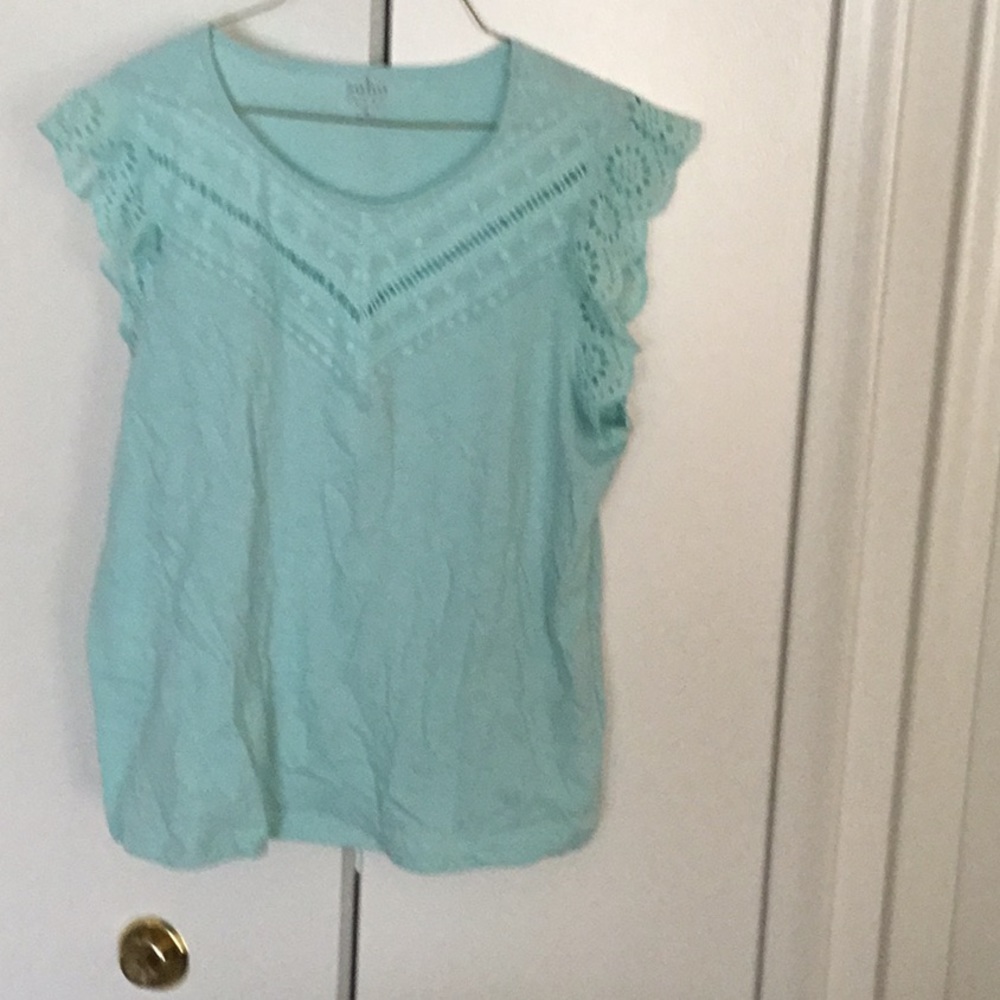 Flutter sleeve aqua top, XL